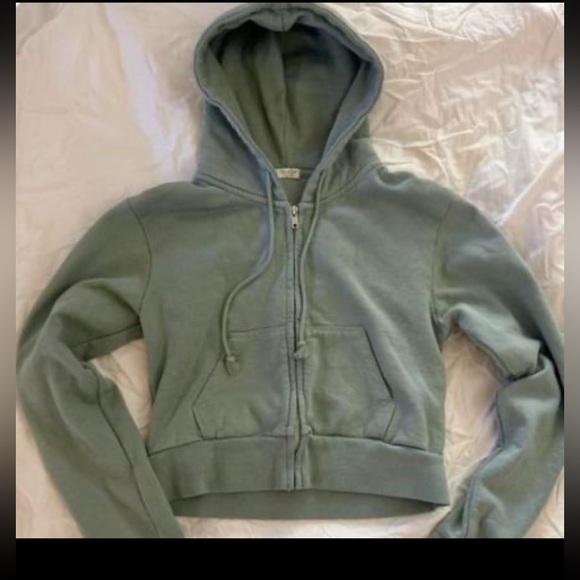 Brandy Melville Tops - Brandy Melville John Galt Cropped Zip Up Hoodie
sage green